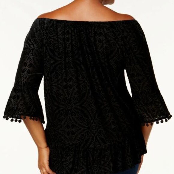 Style & Co Womens Blouse Velvet Off Shoulder Top 3/4 Trim Deep Black PP XS NWT - Picture 2 of 6